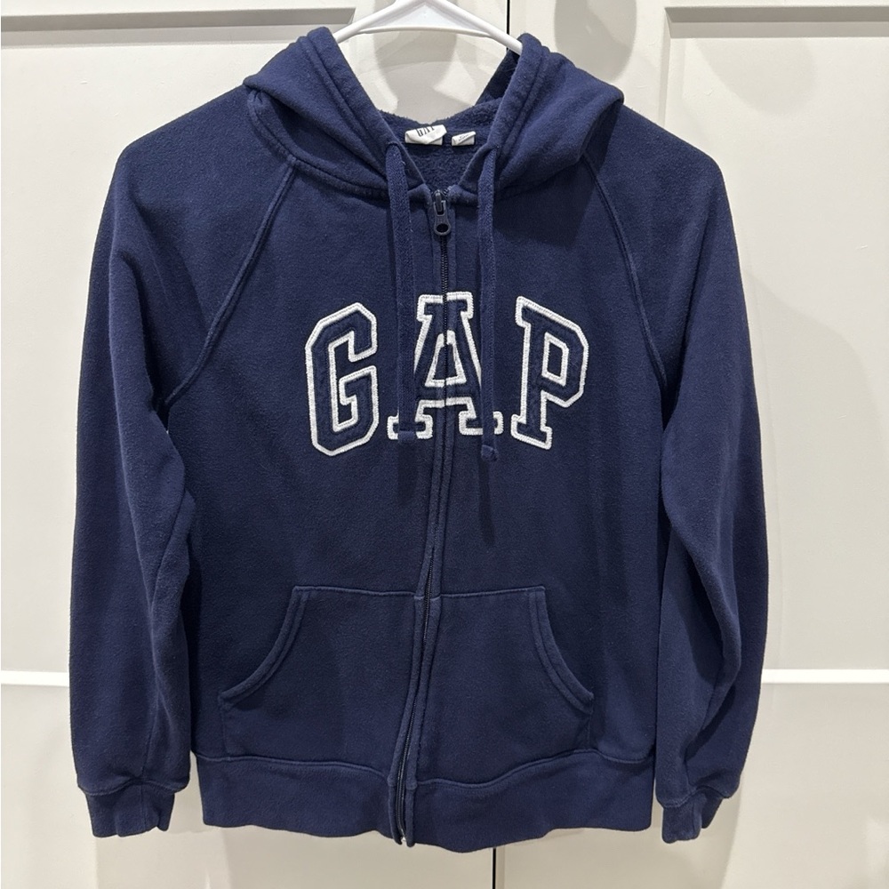 Gap Arch Logo Zip Up Hoodie Navy Blue Fleece Sweatshirt‎ Womens Small